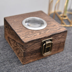 Vintage Wooden Box With Magnifier Window Storage Case For Zippo Lighter
